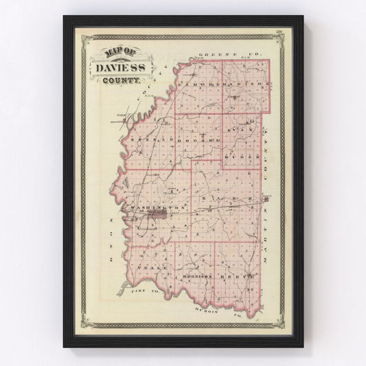 Vintage Map of Daviess County, Indiana 1876