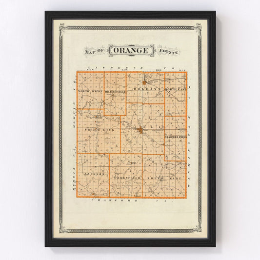 Vintage Map of Orange County, Indiana 1876