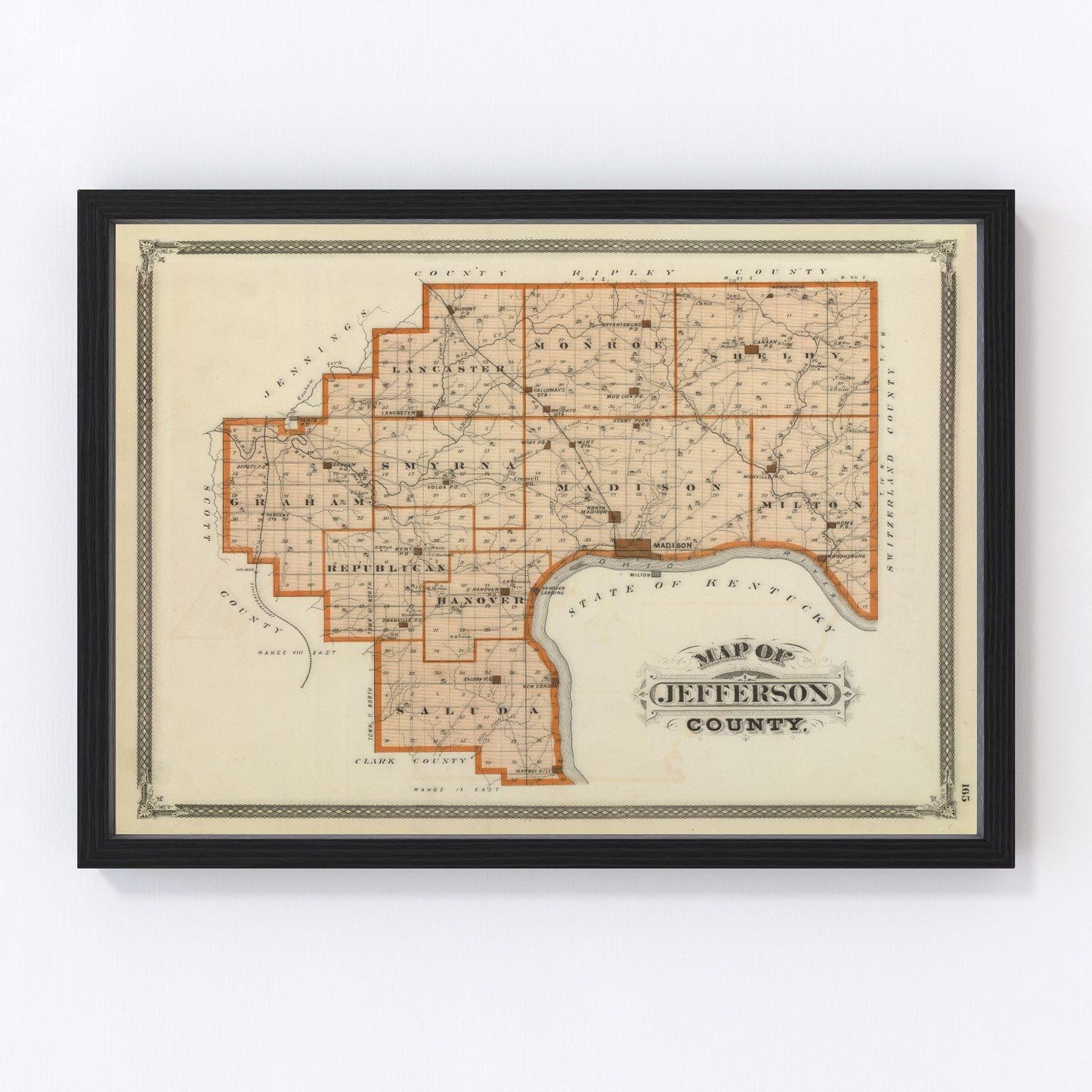Vintage Map of Jefferson County, Indiana 1876