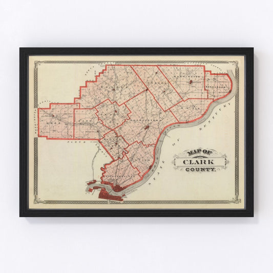 Vintage Map of Clark County, Indiana 1876