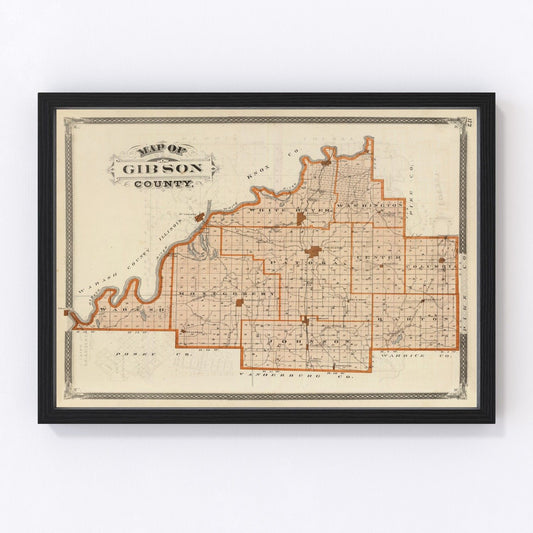 Vintage Map of Gibson County, Indiana 1876