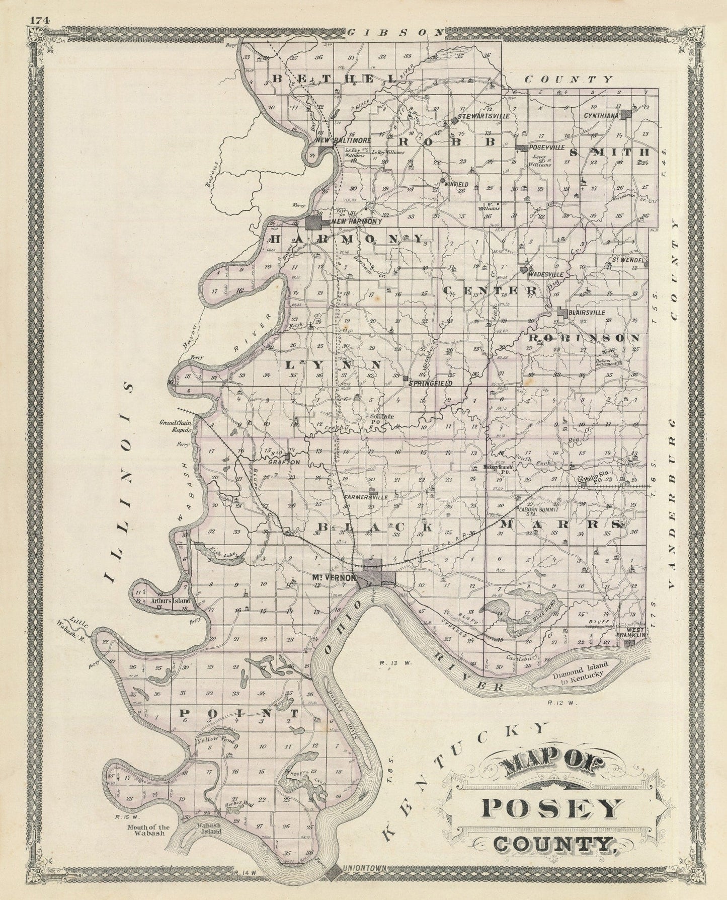 Vintage Map of Posey County, Indiana 1876