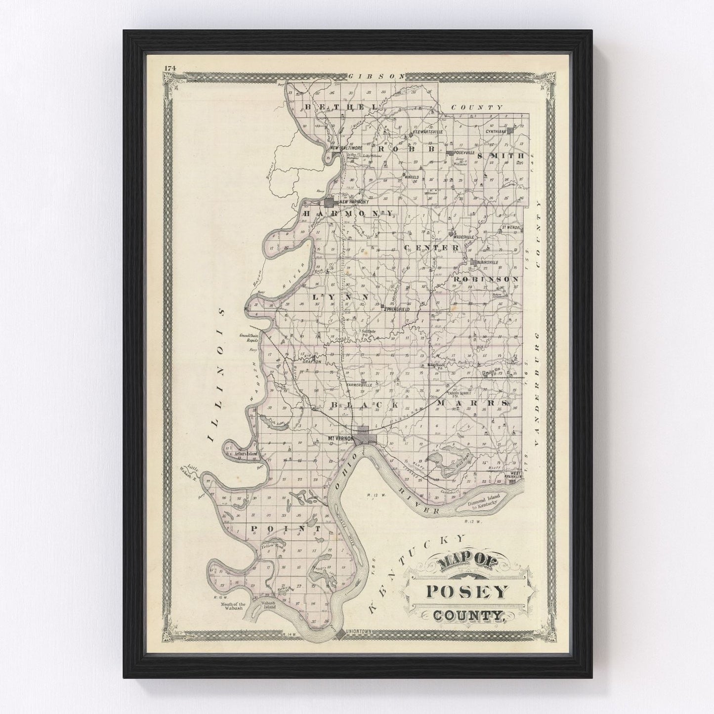 Vintage Map of Posey County, Indiana 1876