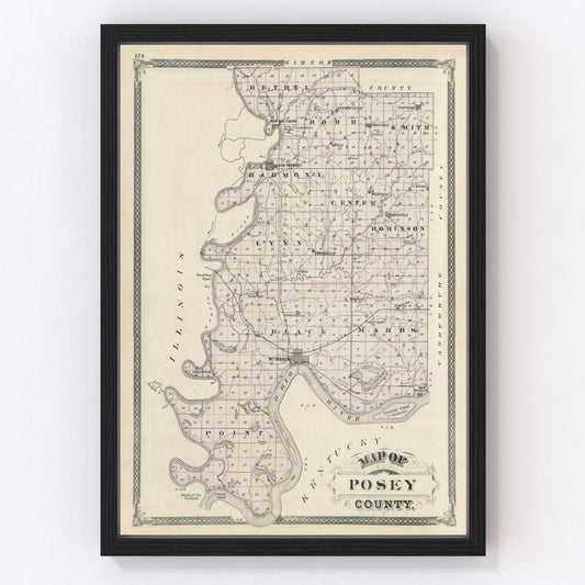 Vintage Map of Posey County, Indiana 1876