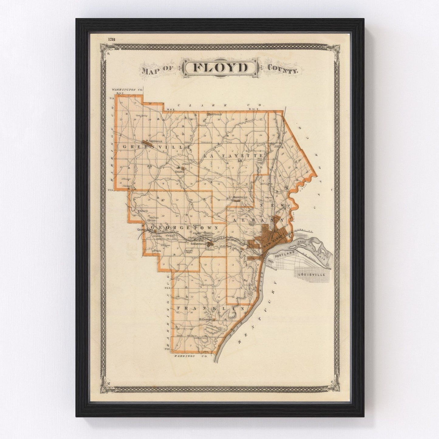 Vintage Map of Floyd County, Indiana 1876
