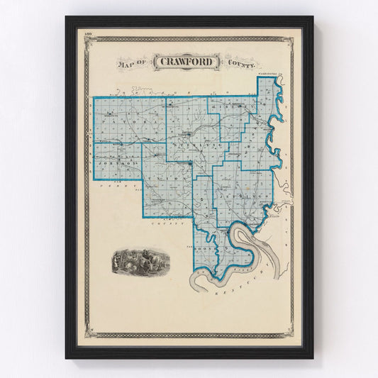 Vintage Map of Crawford County, Indiana 1876