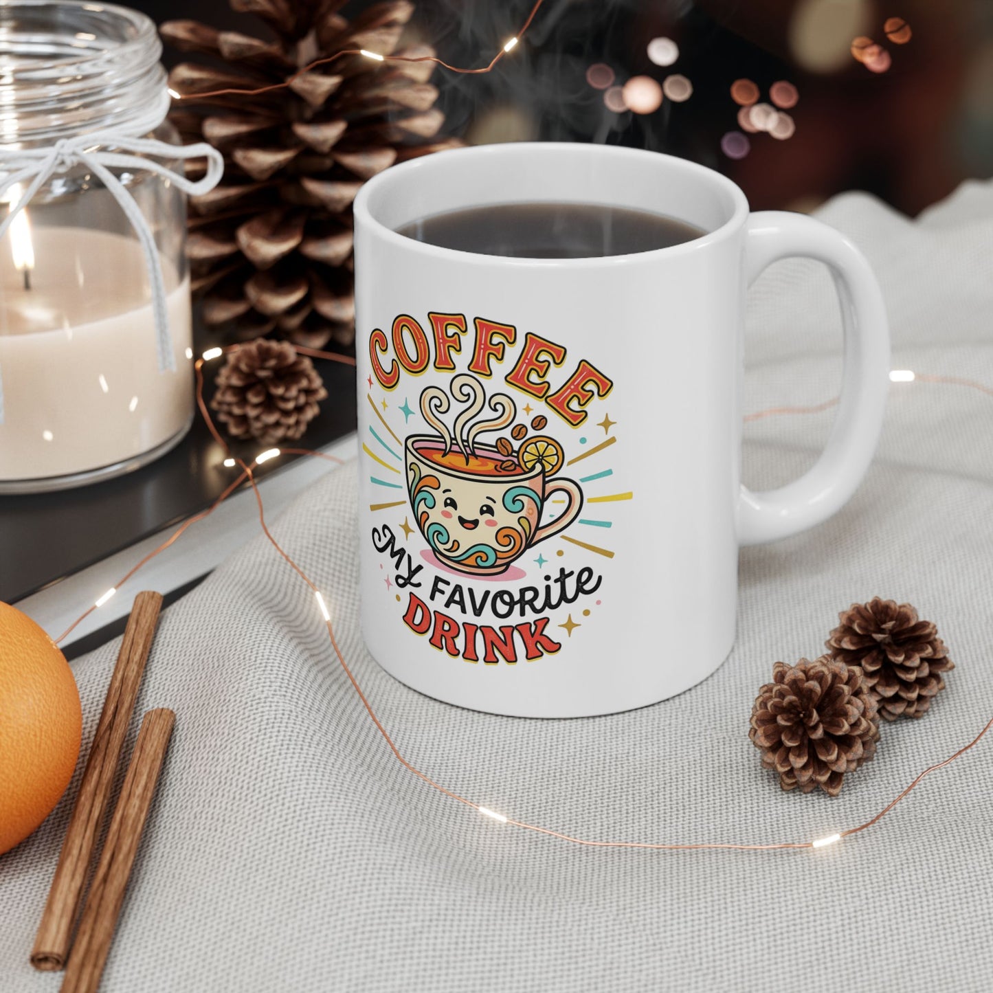 Coffee Mug — 'Coffee My Favorite Drink' Colorful Retro Ceramic Mug (11oz, 15oz)