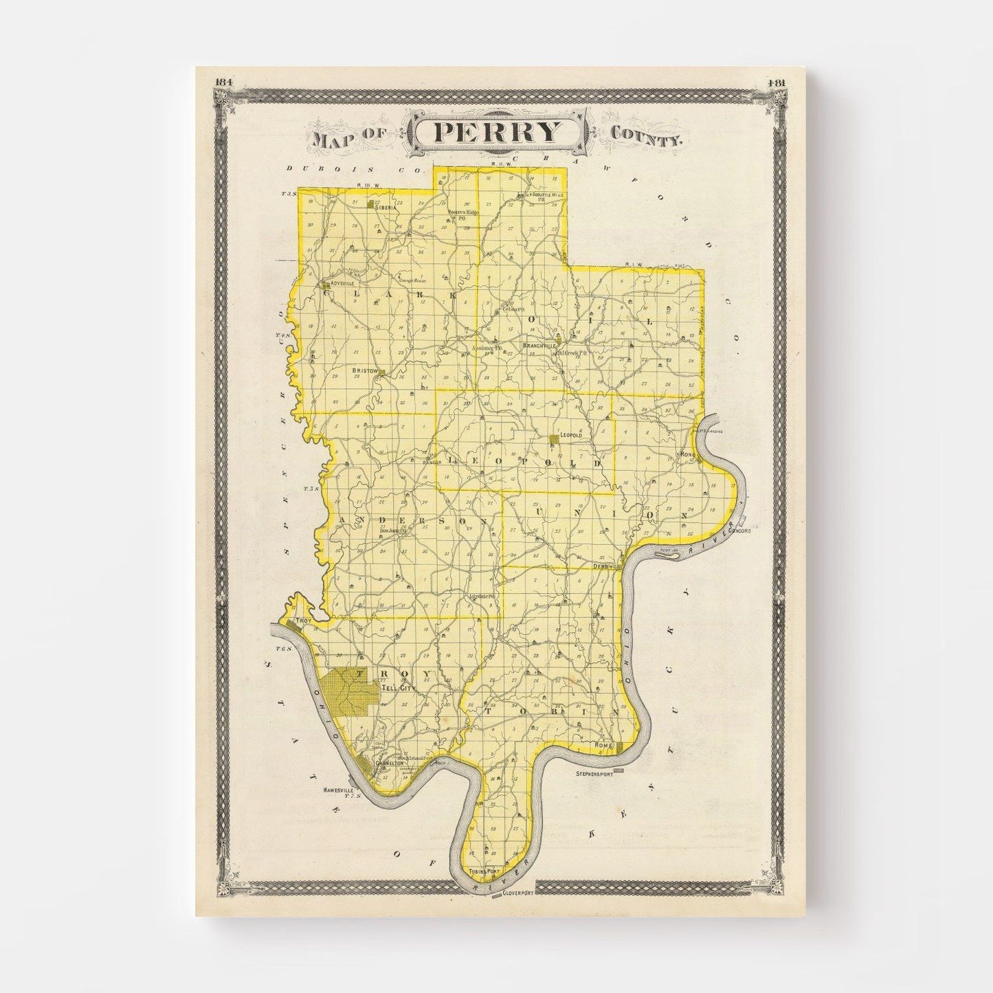 Vintage Map of Perry County, Indiana 1876