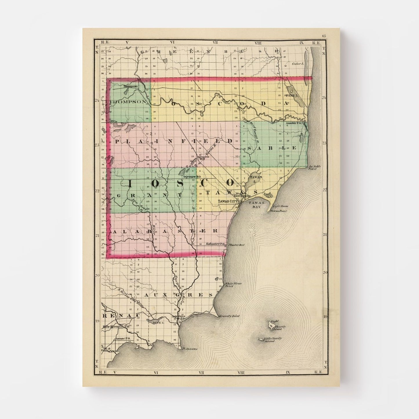 Vintage Map of Iosco County, Michigan 1873