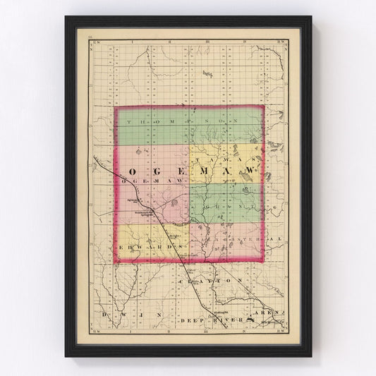 Vintage Map of Ogemaw County, Michigan 1873