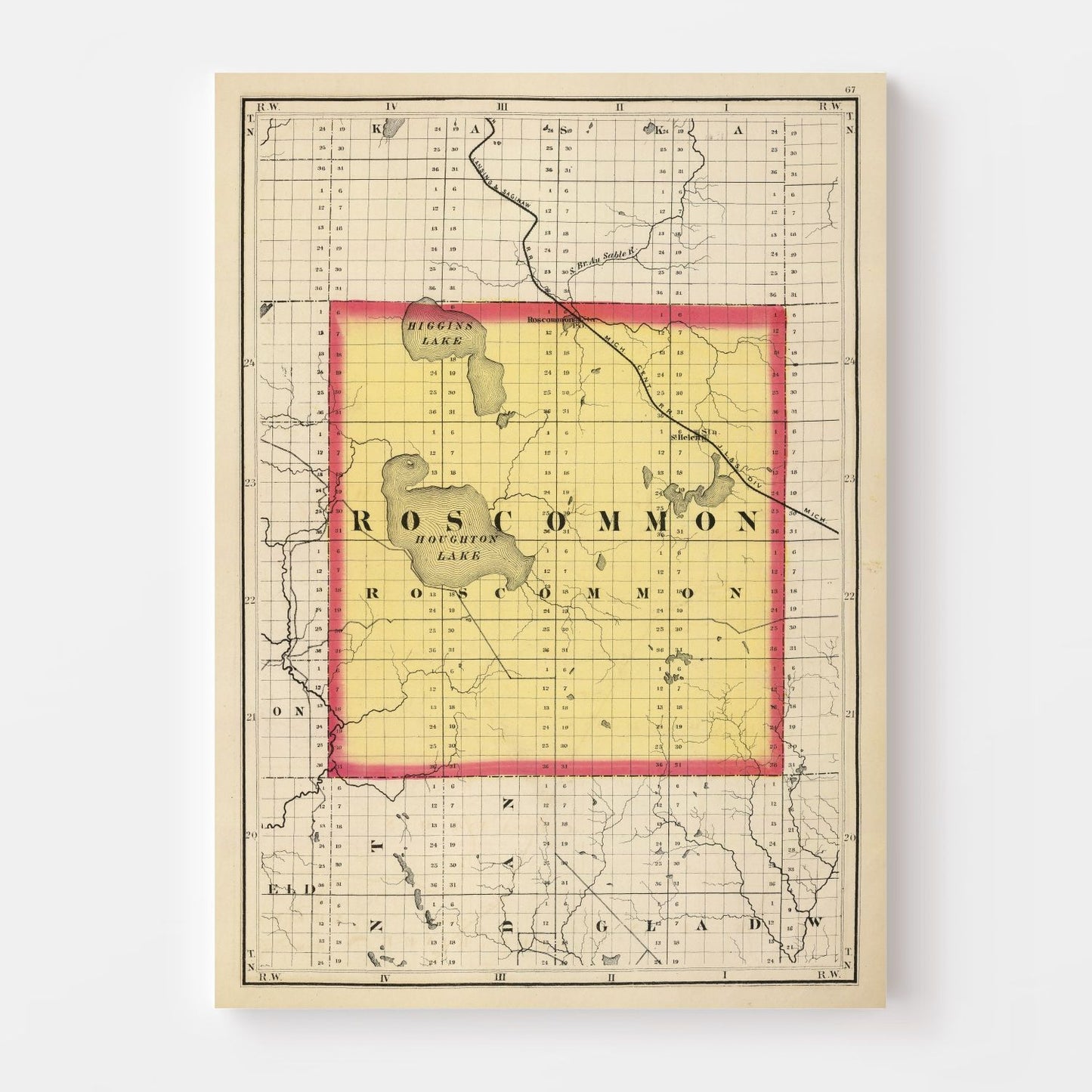 Vintage Map of Roscommon County, Michigan 1873