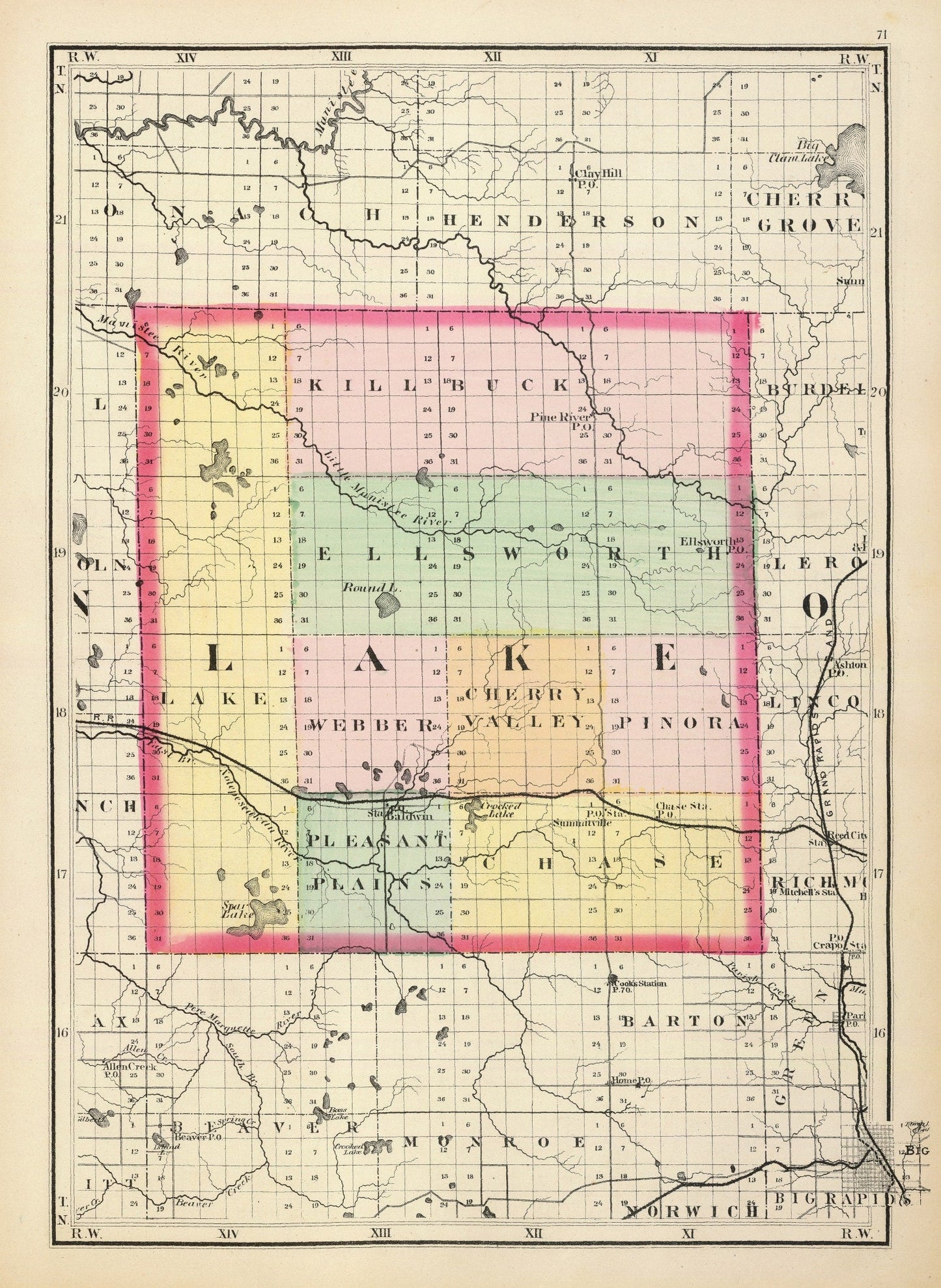 Vintage Map of Lake County, Michigan 1873