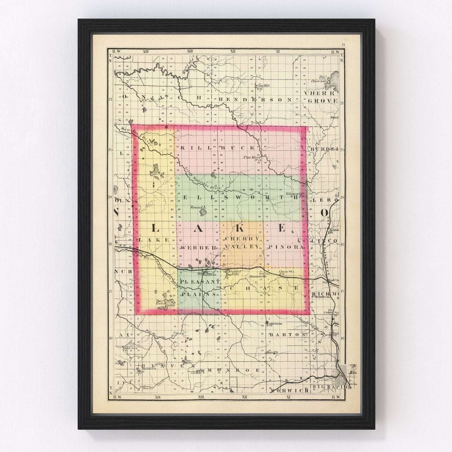 Vintage Map of Lake County, Michigan 1873