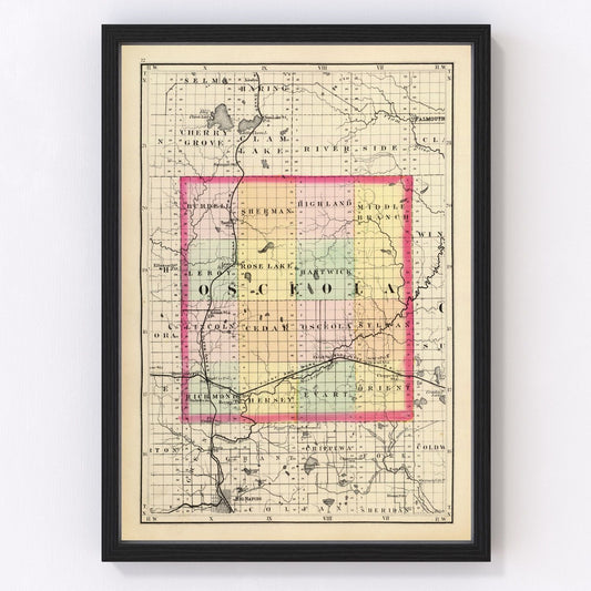 Vintage Map of Osceola County, Michigan 1873