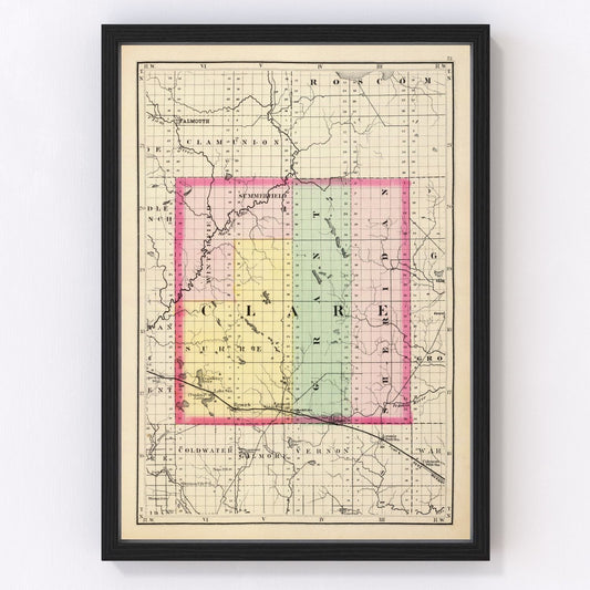Vintage Map of Clare County, Michigan 1873