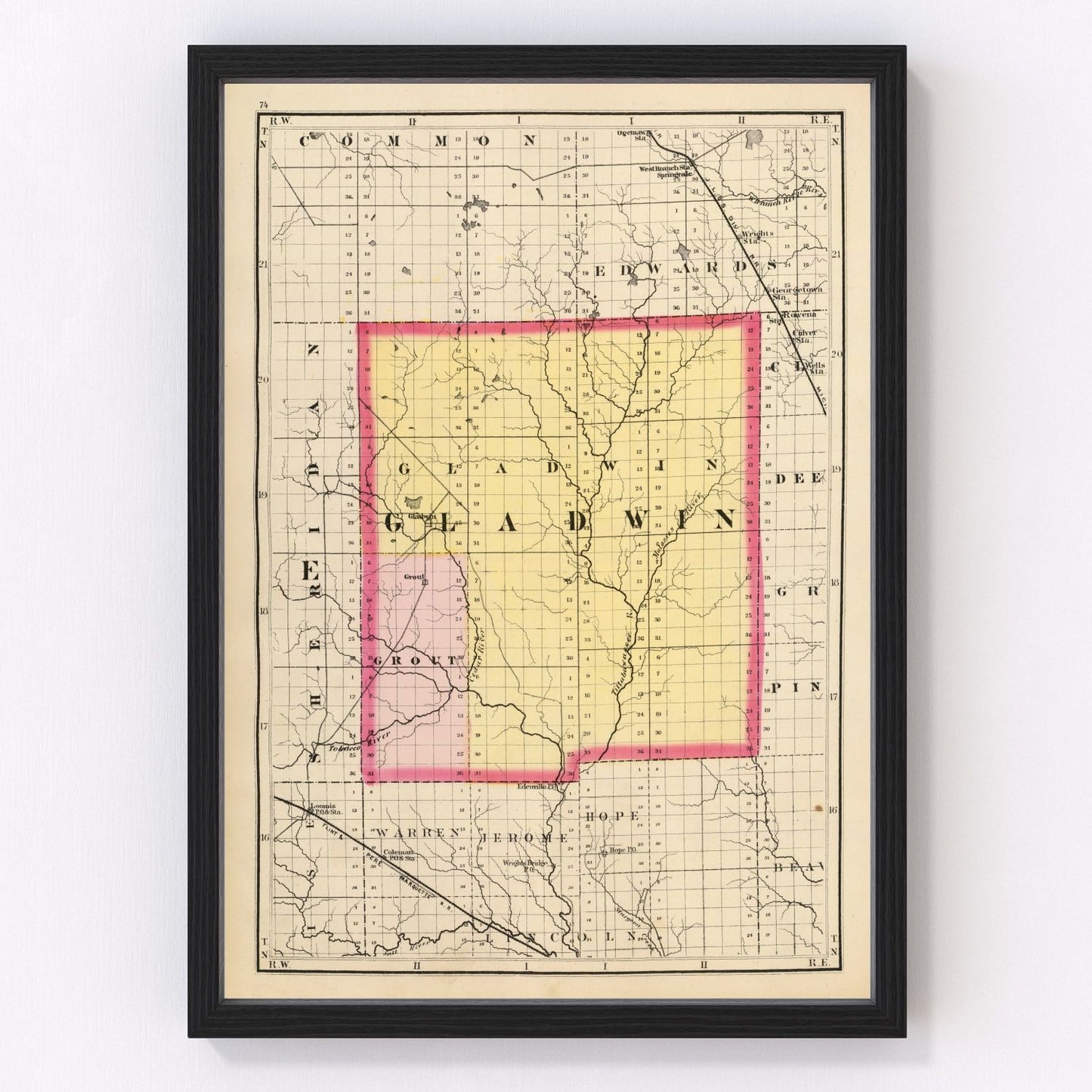 Vintage Map of Gladwin County, Michigan 1873