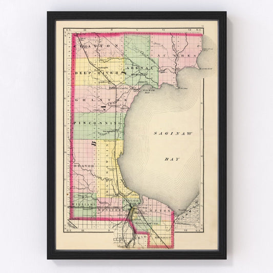 Vintage Map of Saginaw County, Michigan 1873