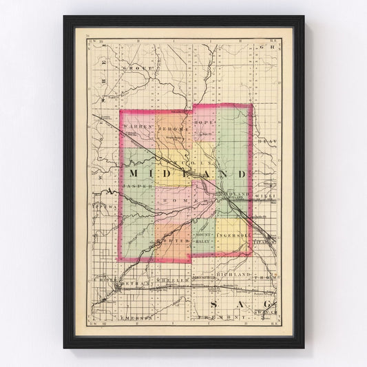 Vintage Map of Midland County, Michigan 1873