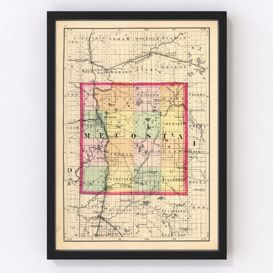 Vintage Map of Mecosta County, Michigan 1873