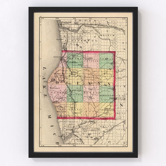 Vintage Map of Oceana County, Michigan 1873