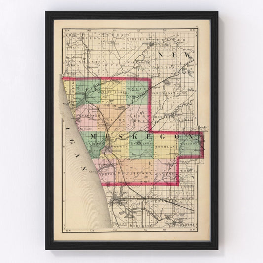 Vintage Map of Muskegon County, Michigan 1873
