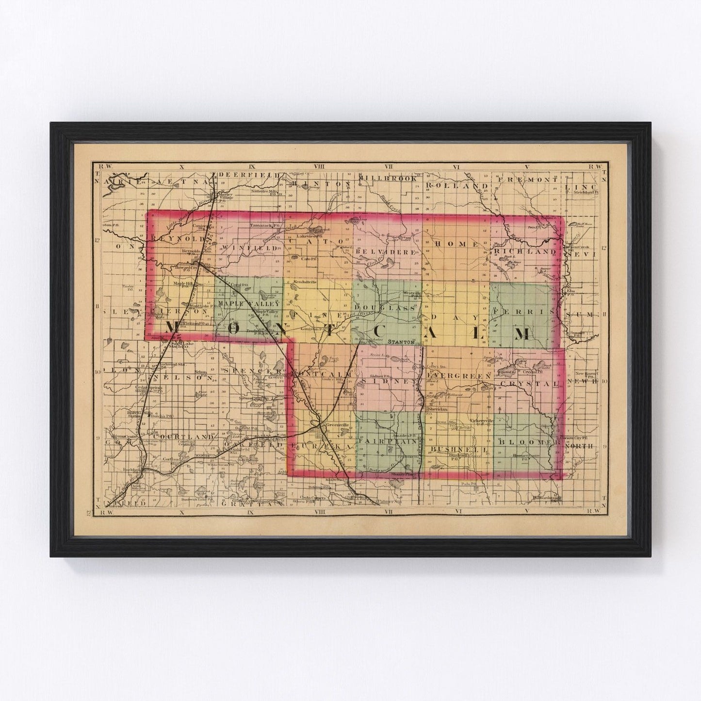 Vintage Map of Montcalm County, Michigan 1873