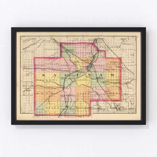 Vintage Map of Saginaw County, Michigan 1873