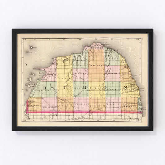 Vintage Map of Huron County, Michigan 1873