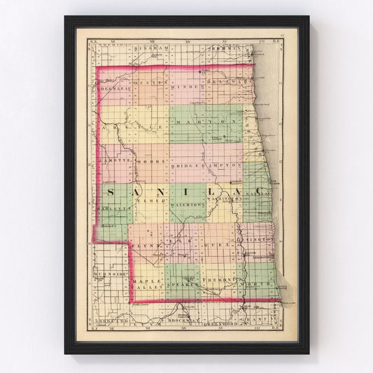 Vintage Map of Sanilac County, Michigan 1873