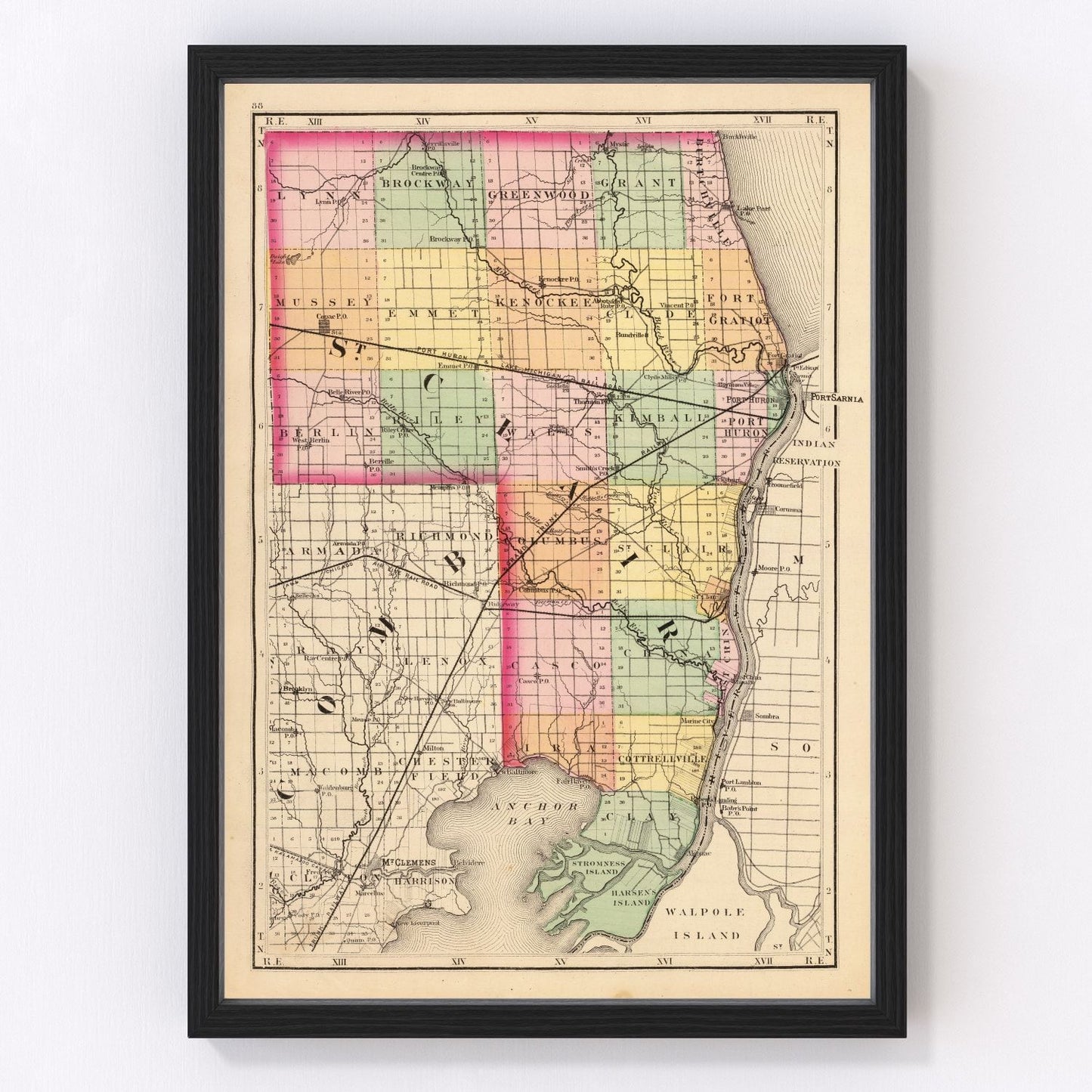 Vintage Map of St. Clair County, Michigan 1873