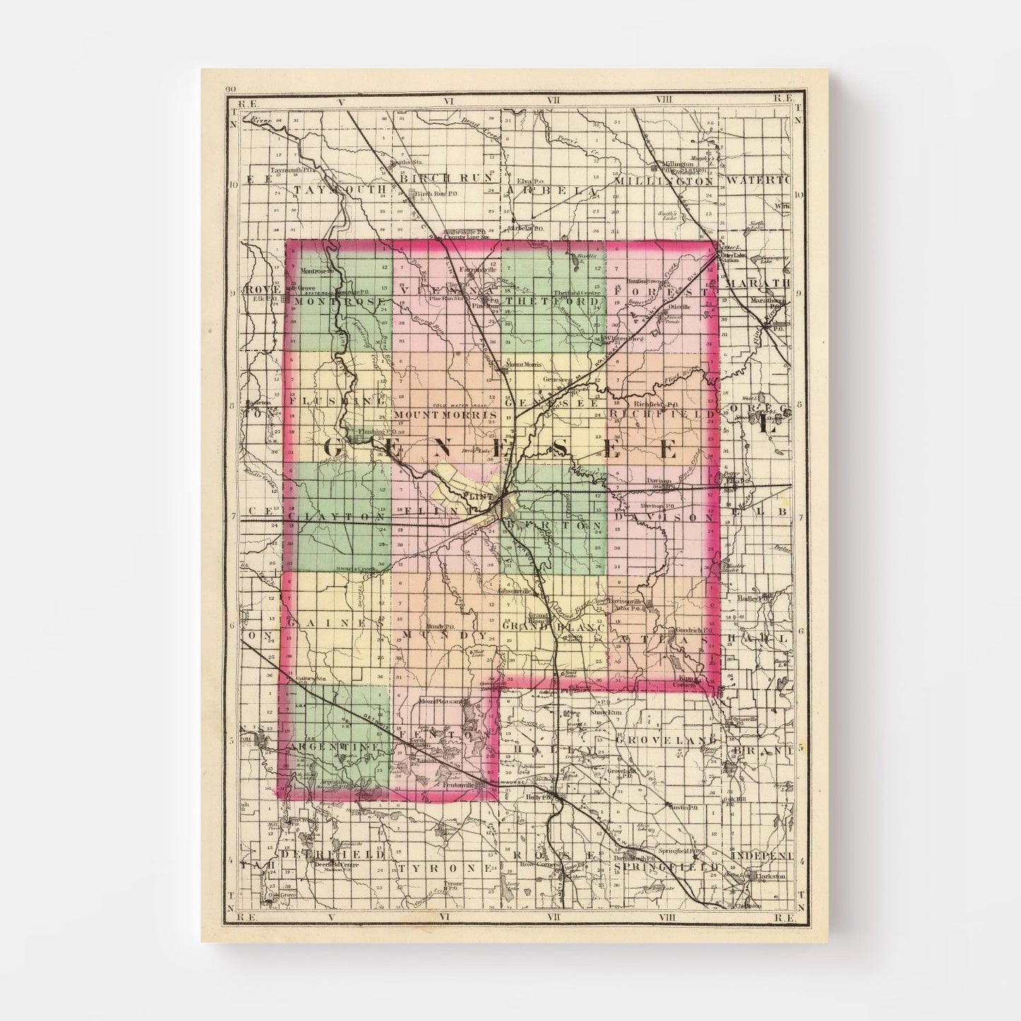 Vintage Map of Genesee County, Michigan 1873