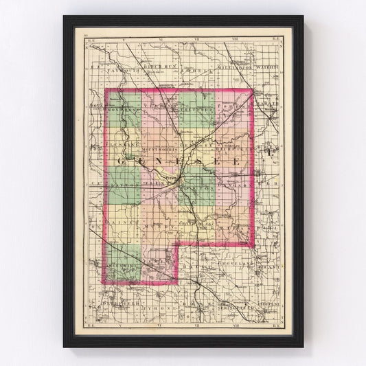 Vintage Map of Genesee County, Michigan 1873
