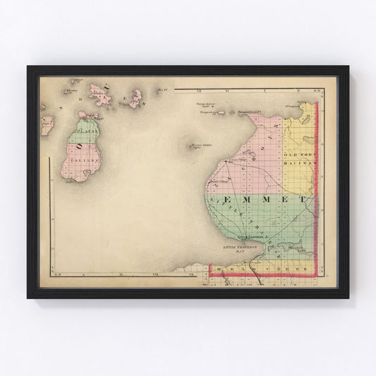 Vintage Map of Emmet County, Michigan 1873