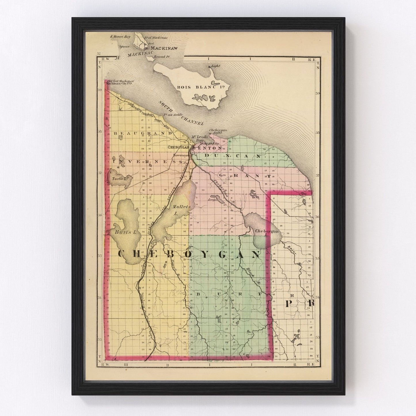 Vintage Map of Cheboygan County, Michigan 1873