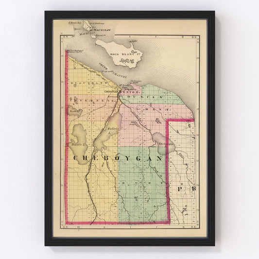 Vintage Map of Cheboygan County, Michigan 1873