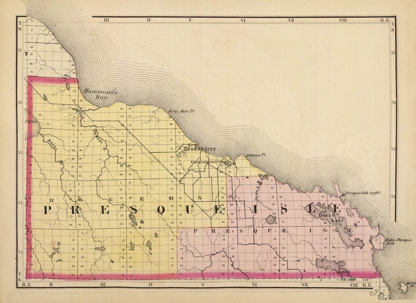 Vintage Map of Presque Isle County, Michigan 1873