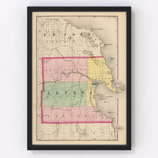 Vintage Map of Alpena County, Michigan 1873