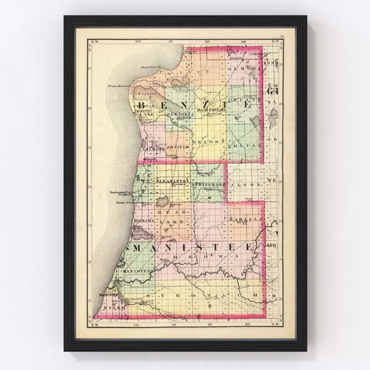 Vintage Map of Manistee County, Michigan 1873