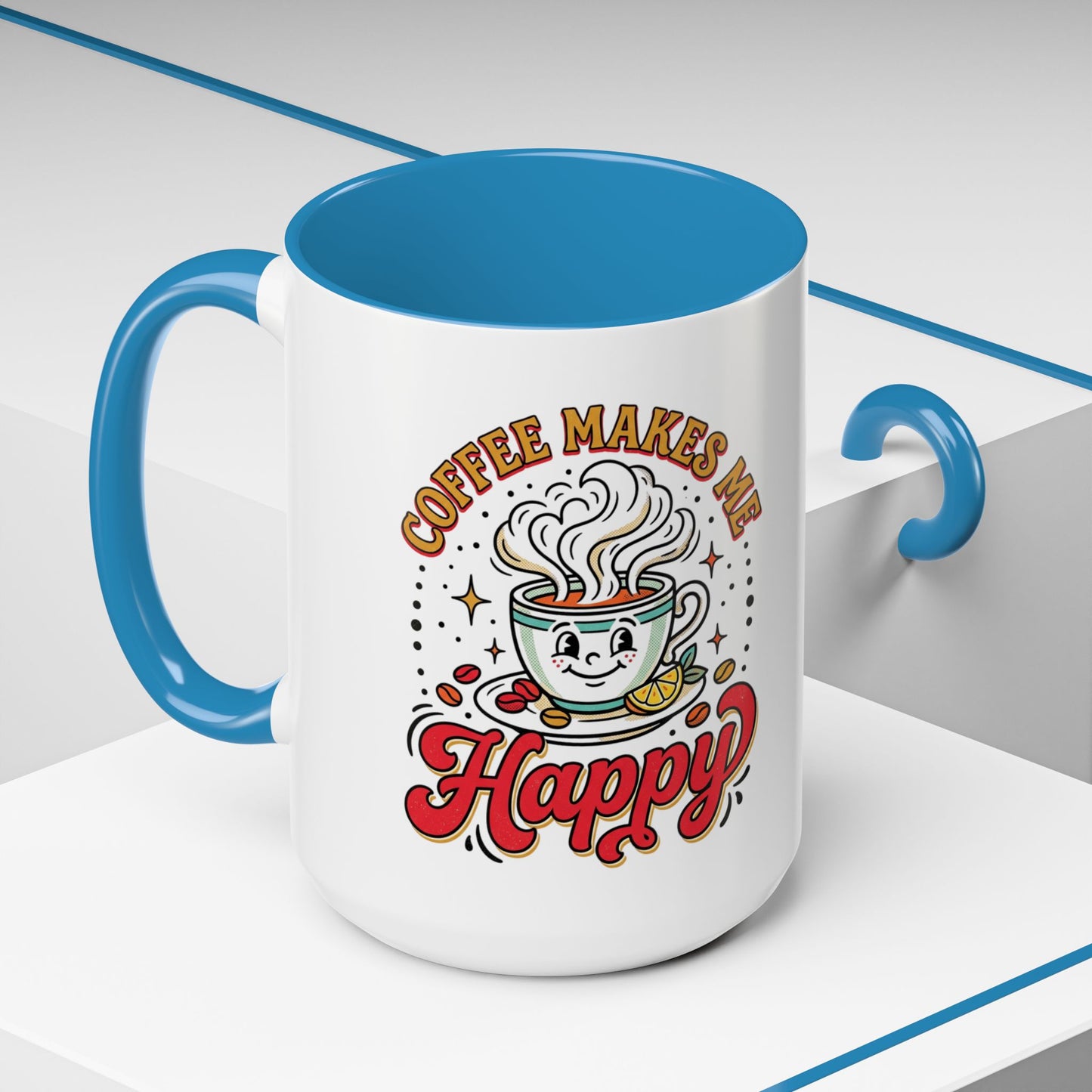 Coffee Mug — "Coffee Makes Me Happy" Cute Retro Accent Mug (11/15oz)