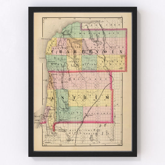 Vintage Map of Charlevoix County, Michigan 1873