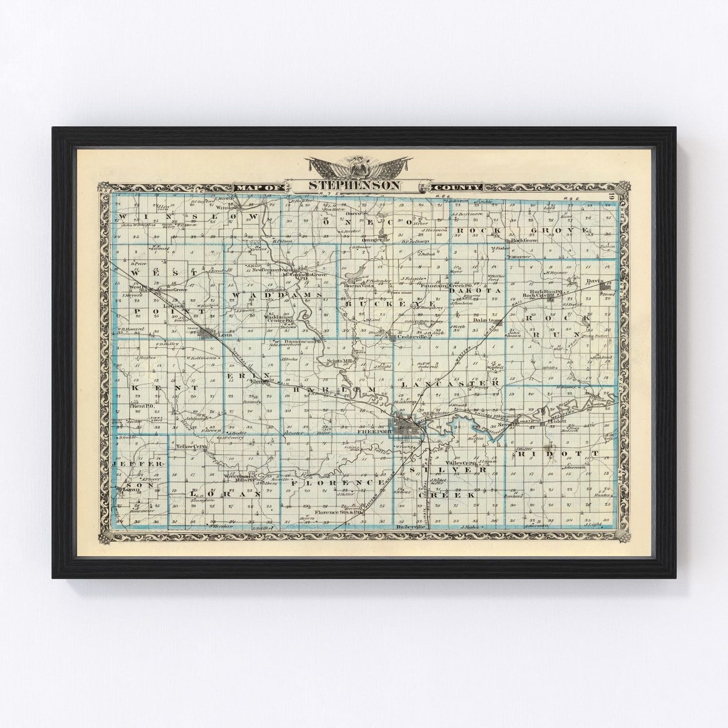 Vintage Map of Stephenson County, Illinois 1876