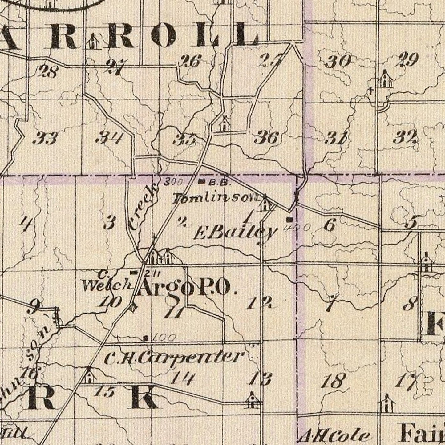 Vintage Map of Carroll County, Illinois 1876