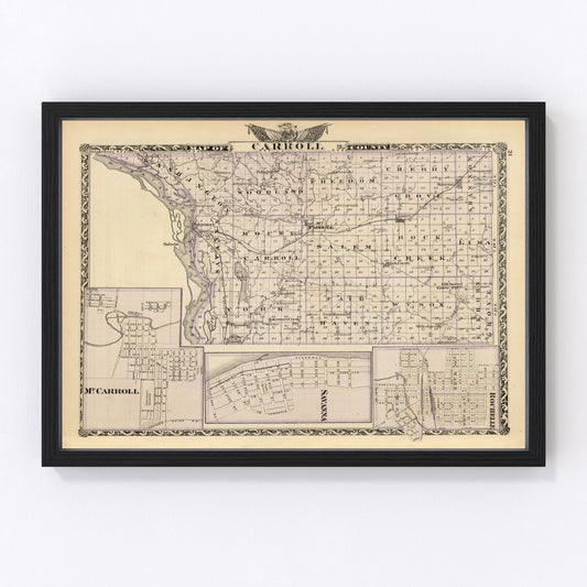 Vintage Map of Carroll County, Illinois 1876