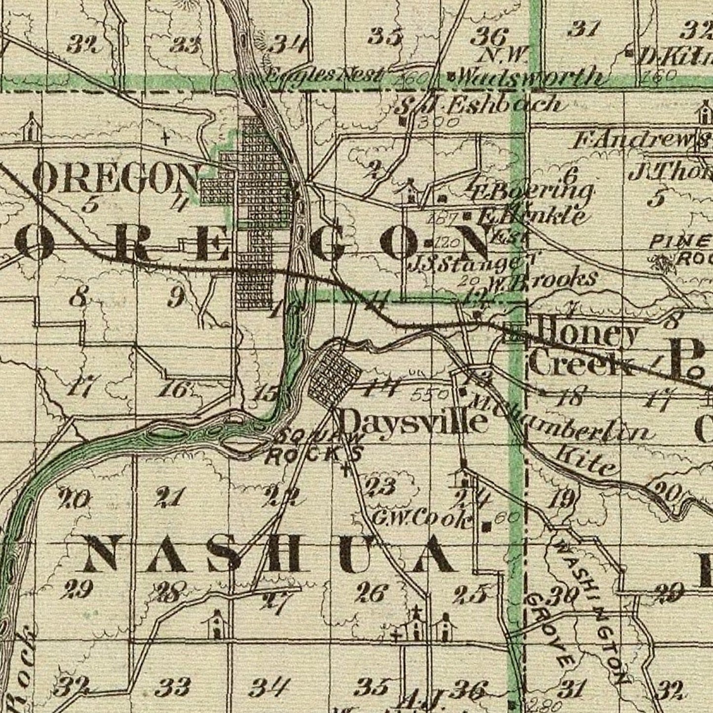 Vintage Map of Ogle County, Illinois 1876