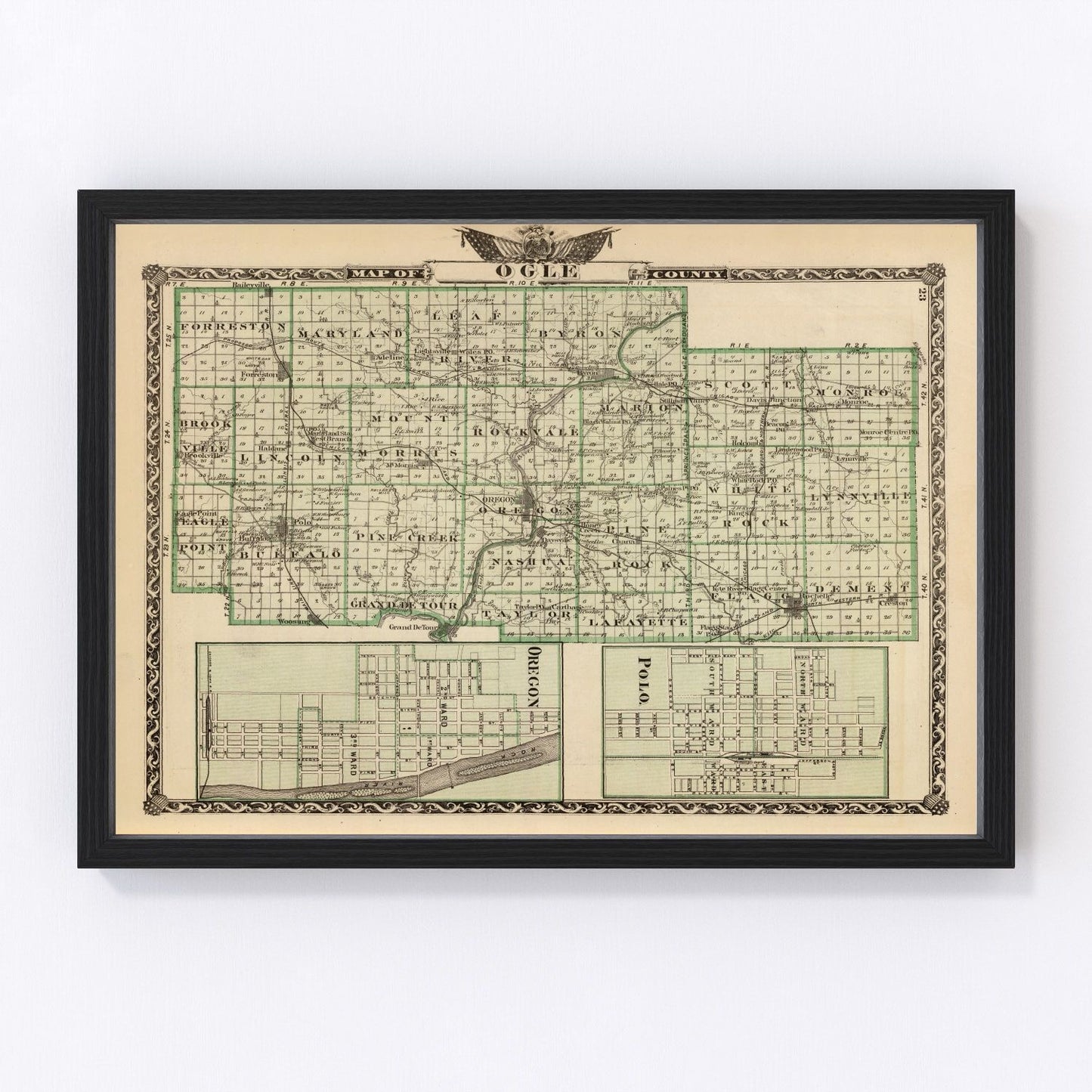 Vintage Map of Ogle County, Illinois 1876