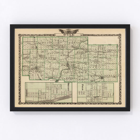 Vintage Map of Ogle County, Illinois 1876