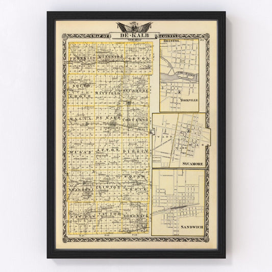 Vintage Map of Dekalb County, Illinois 1876