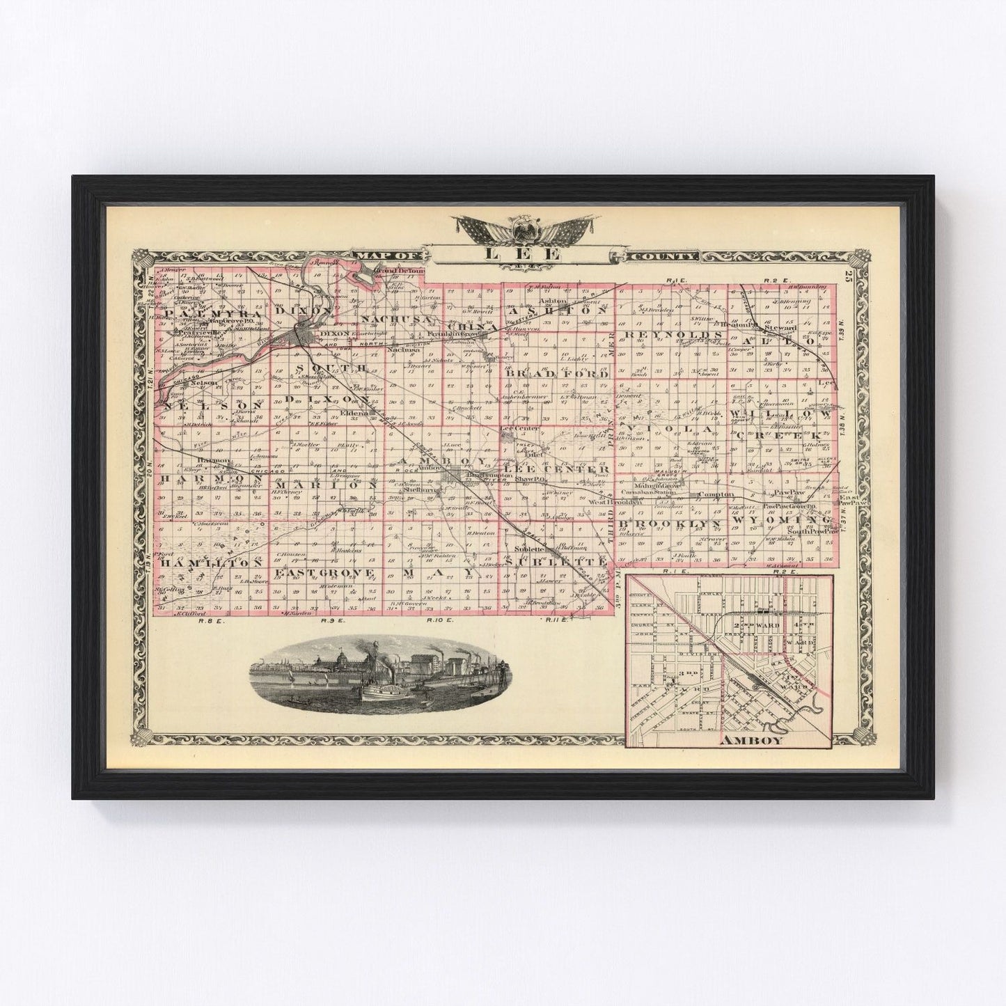 Vintage Map of Lee County, Illinois 1876