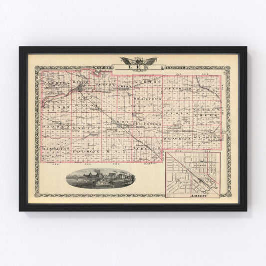 Vintage Map of Lee County, Illinois 1876