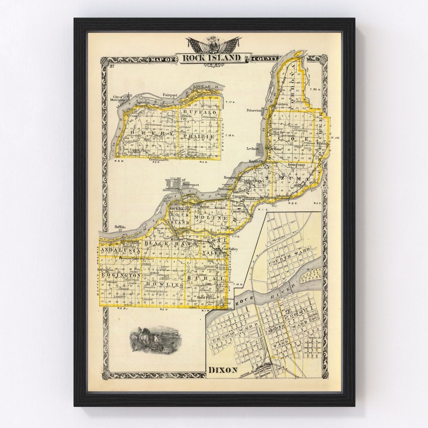 Vintage Map of Rock Island County, Illinois 1876